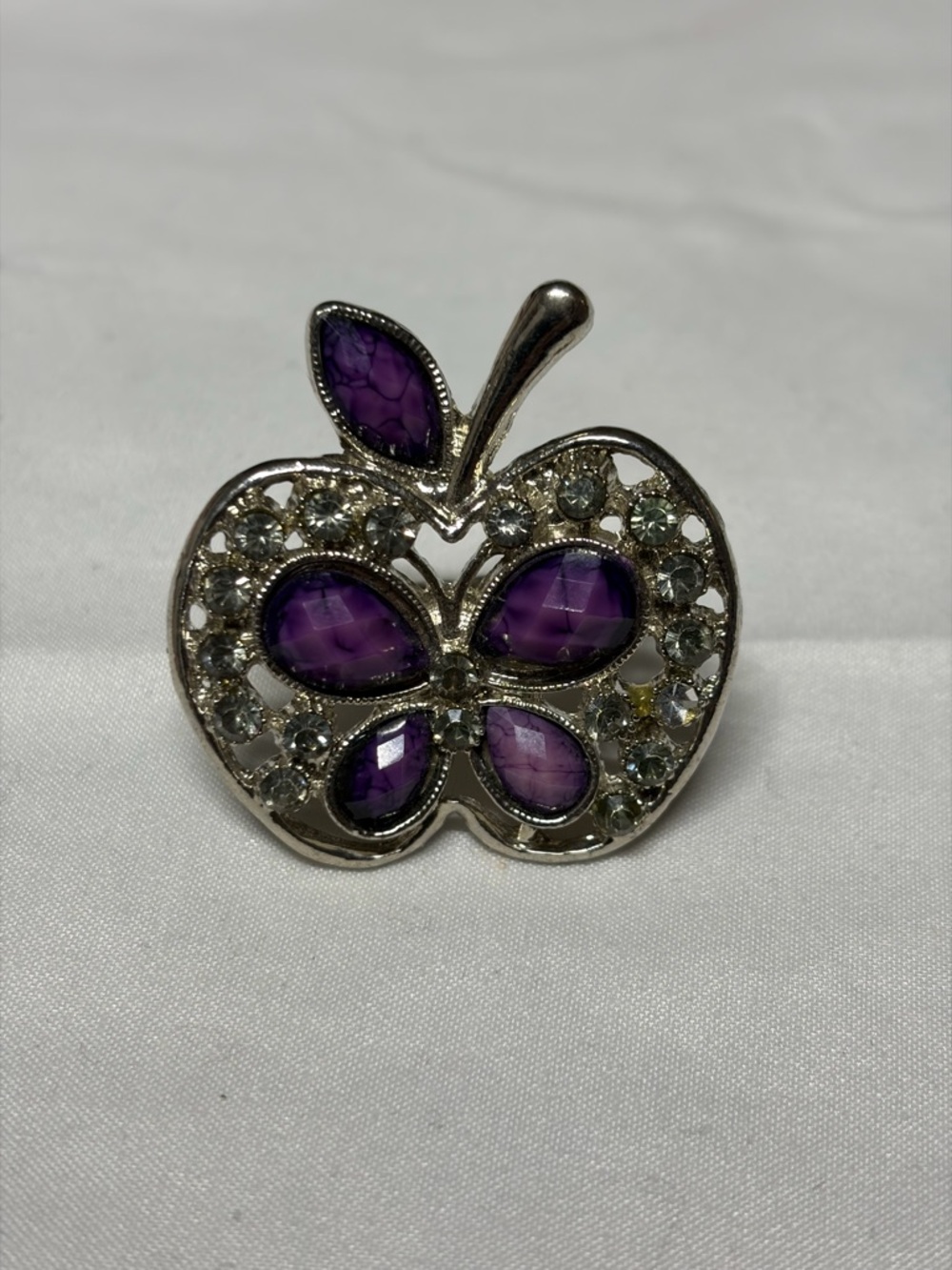 Apple Statement Ring Purple Rhinestone Adjustable - image 1